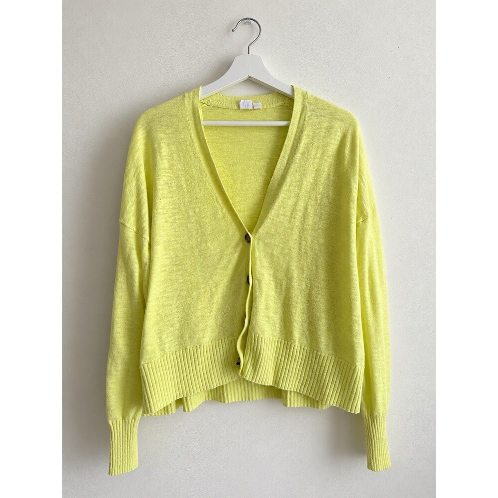 GAP Women’s L Yellow Cotton Cardigan V Neck Button Front Lightweight Sweater